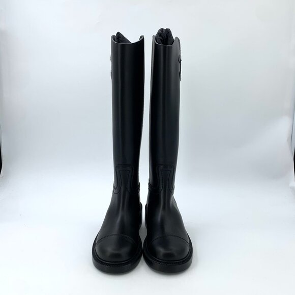 Chanel Black Leather Knee-High Knight Boots Size 38 With CC Logo Embossed Design - Picture 8 of 9